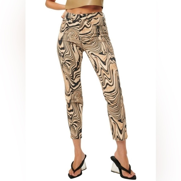 GOOD AMERICAN Good Classic Natural swirl print jeans 00/24 NWT - Picture 1 of 8